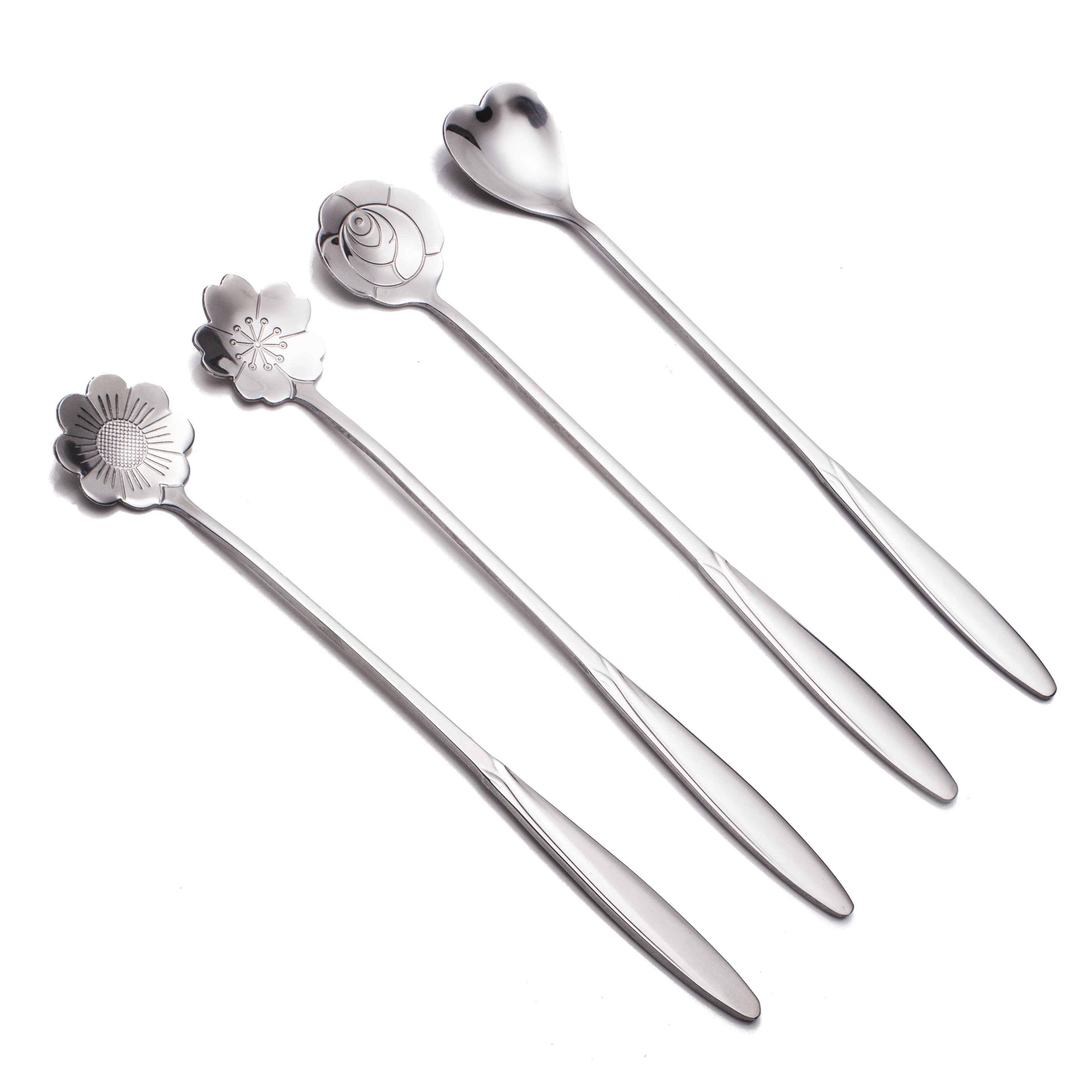 

Wholesale Stainless steel heart shape spoon flower long handle ice cream spoon