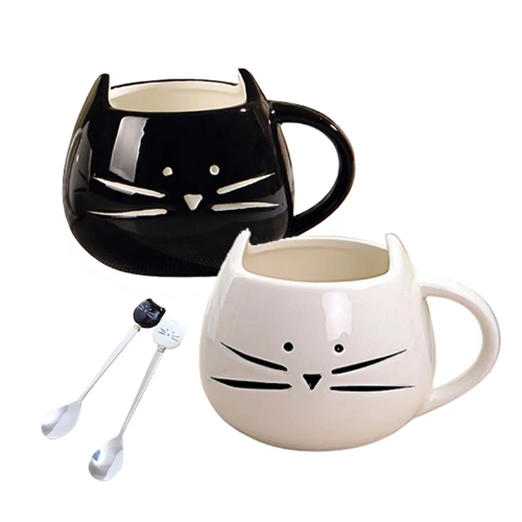 

Black and white cute cat shape cat coffee mug, Black/white/custom