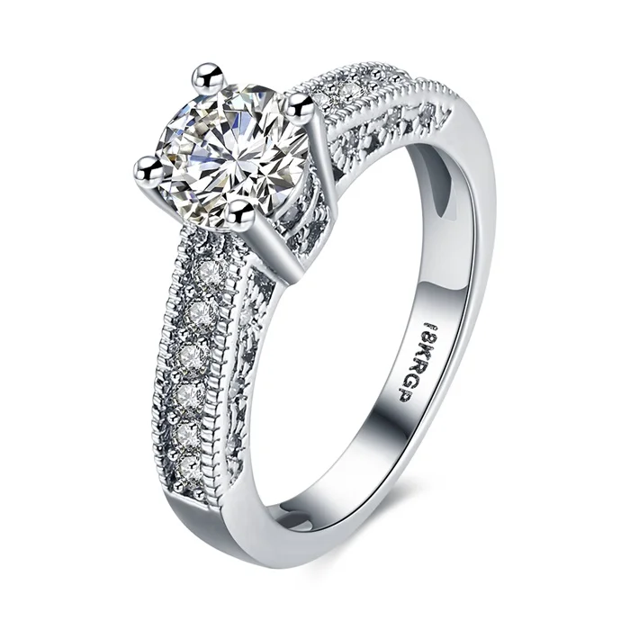 

2018 SJ New Arrival SJKRGPR822 Wedding&Engagement Brass Real Gold Plate Nickel Free Cubic Zirconia Synthetic Diamond Ring, White ring