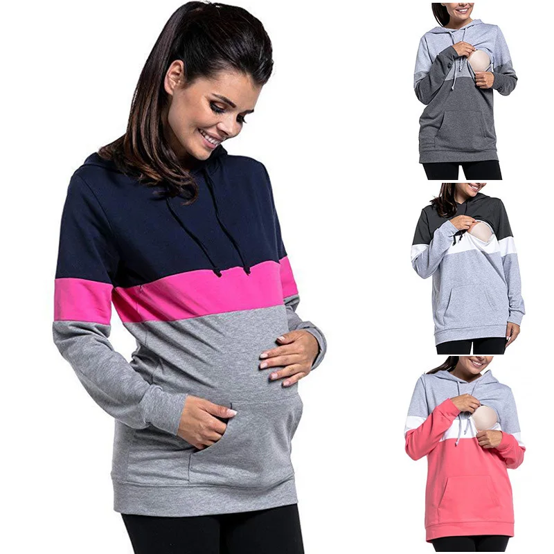 

New Design patchwork Women's Casual pullover Maternity With Baby Kangaroo fashion Custom nursing Hoodie, Black or custom pantone color