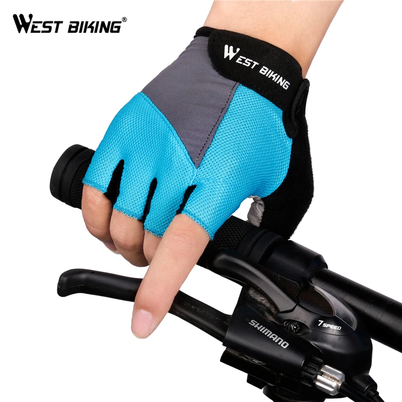 

WEST BIKING Custom Cycling Gloves Breathable Lycra Anti-slip Bicycle Mittens Racing Summer Half Finger Bike Gloves, Blue/green/black/orange