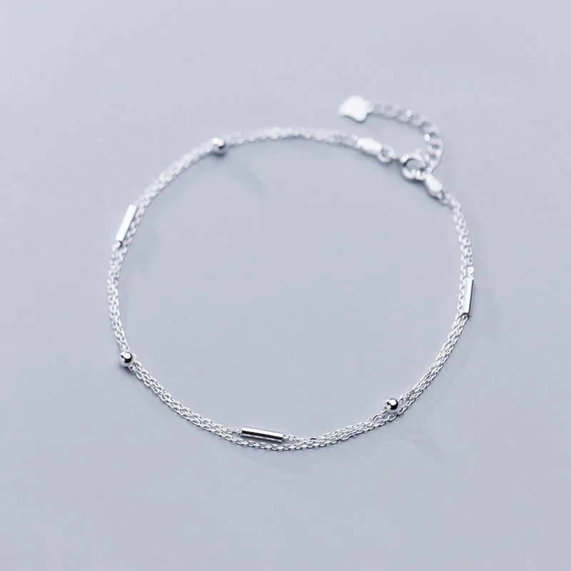 

Simple Personality Double-layer Geometry 925 Sterling Silver Chain Anklets Jewelry Wholesale