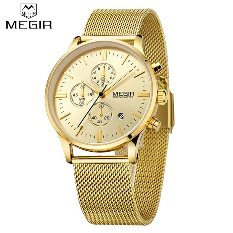 

Megir 2011 Fashion Mens Business Stainless Steel Band Quartz Watches with Calendar Chronograph Luminous Analog Wristwatch Man