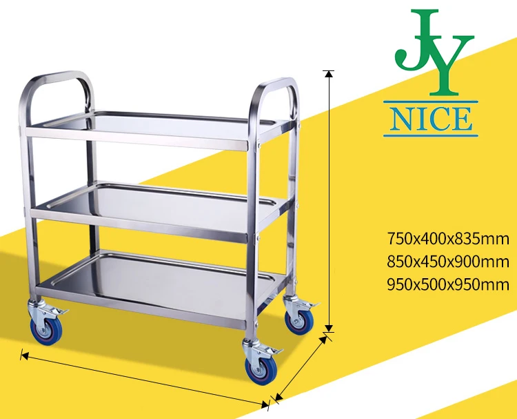 Good Quality 3 Tier Kitchen Dining hall Food service Utility Cart Commercial Stainless Steel Wheeling meal Delivery Trolley