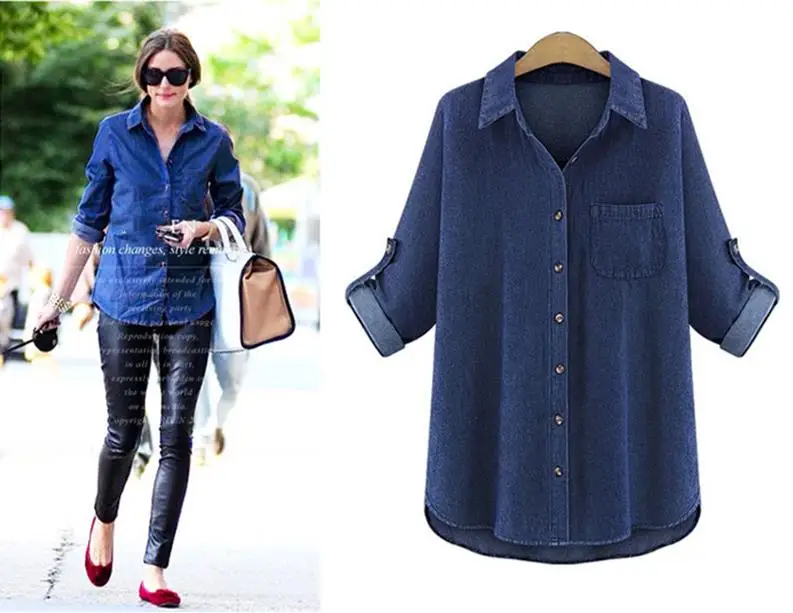 

Autumn Camisa Jeans Feminina Long Sleeve Big Size Loose Denim Shirt Women Vintage Cardigan Blusas, Blue /dark blue