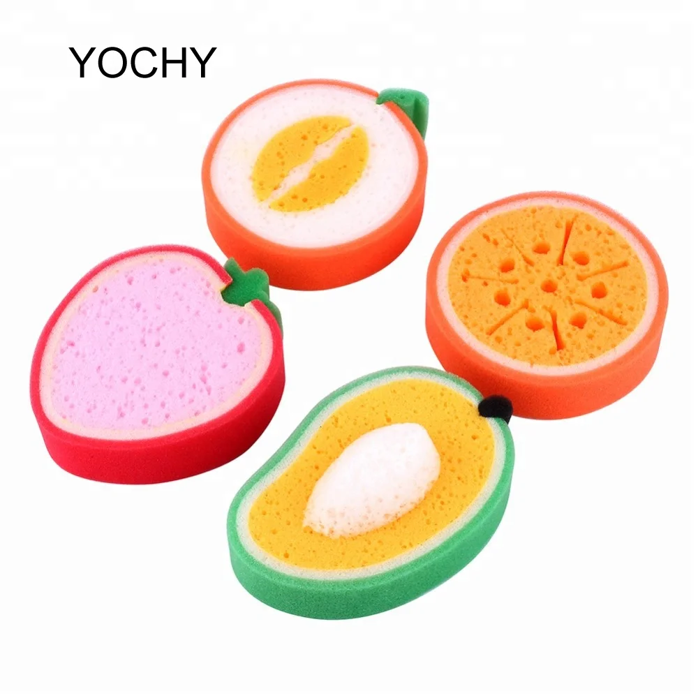 

4pcs Fruit Section of Thicker Sponge Scouring Strong Decontamination Wash Cloth Washing Towels Rags Non Stick Oil Sponge, As picture shows