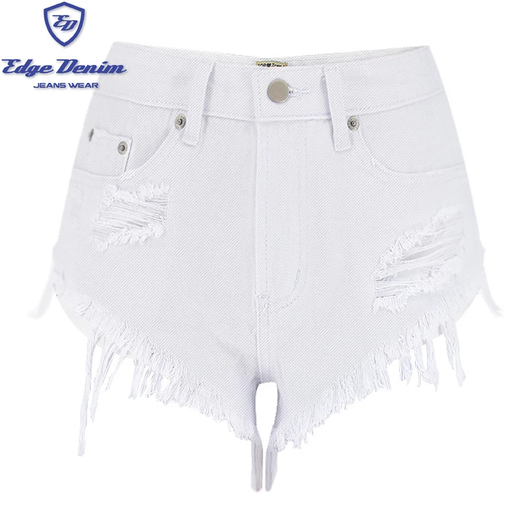 

Fashion wholesale high quality plain white ripped denim shorts for women