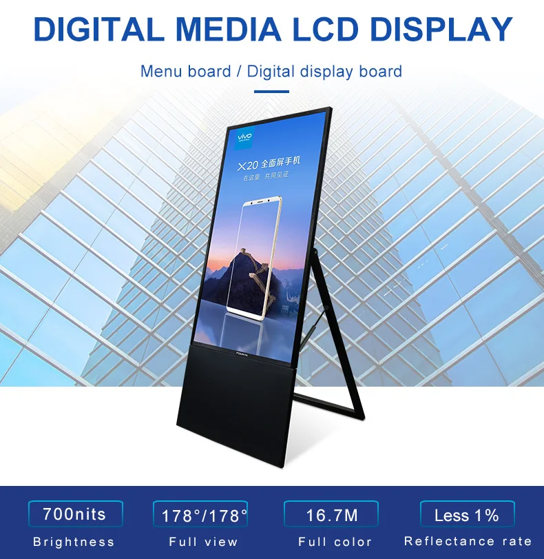 Freestanding restaurant promotion menu board digital signage display
