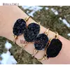 BM11255 Boho Wire Wrapped Gold Druzy Charm Bracelet Black Druzy Cuff Bangle