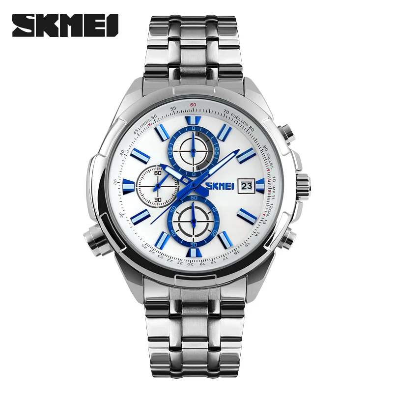 

New Brand Mens Watches Business Quartz Chronograph Date Outdoor 50M Deep Waterproof Stainless Steel Luxury Men Skmei Wrist Watch