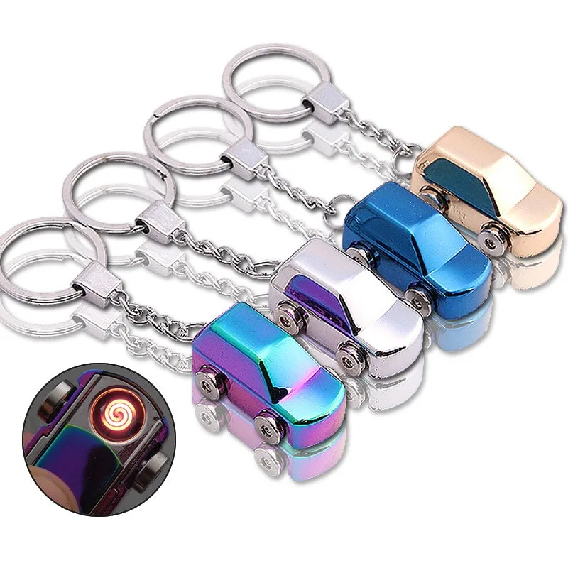 

Creative USB Mini Car Lighter Keychain Metal car SUV styling windproof USB rechargeable cigarette Smoke lighter key ring Gadgets