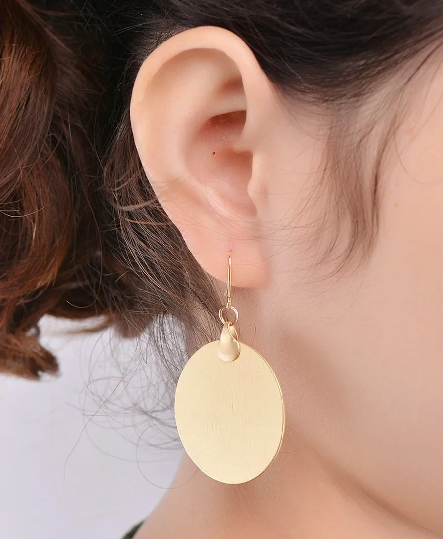 

Simple Bright Gold Paillette Detailed Handwork Big Circles Fashion Personal Style Earrings for Women