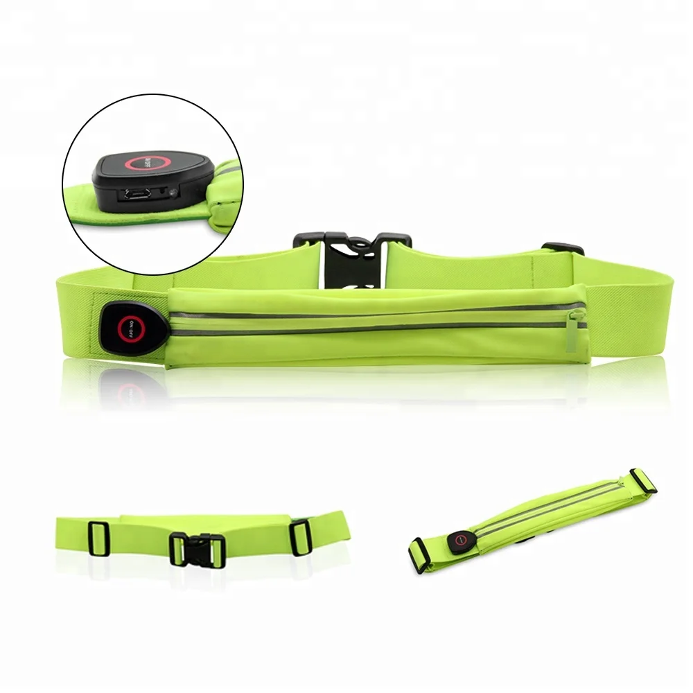 

Waterproof Lycra Zip Pouch Fanny Pack Running Belt Waist Bag with LED Lights, Pms color
