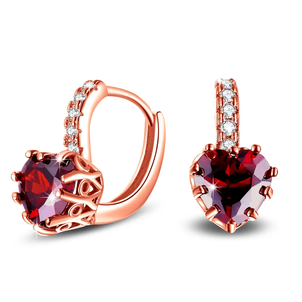 

Earrings Women Cubic Zirconia Red Blue Heart Shape Hoop Earrings