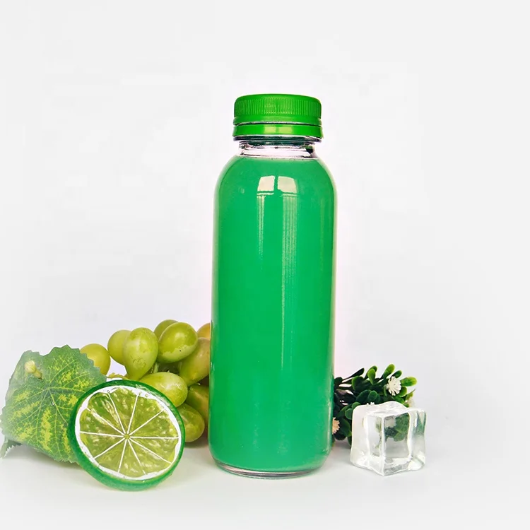 

10 OZ Round Airtight Juice Glass Bottle with Screw Plastic Lid, Clear