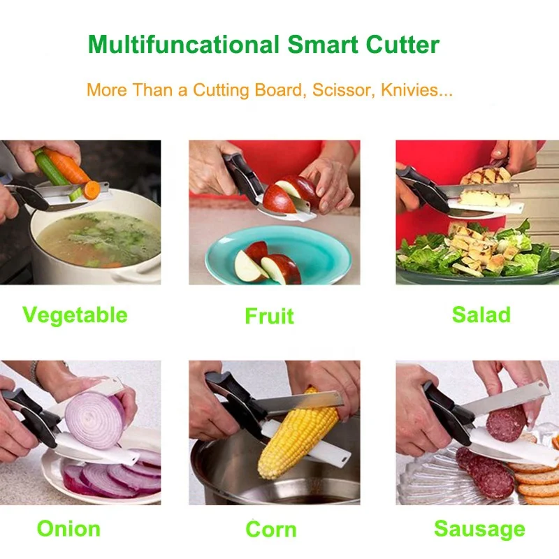 
Multifunction Fruit Vegetable Cutter Kitchenware 2-in-1 Scissors Knife Mini Cutting Board Clever Cutter Smart Cutter 