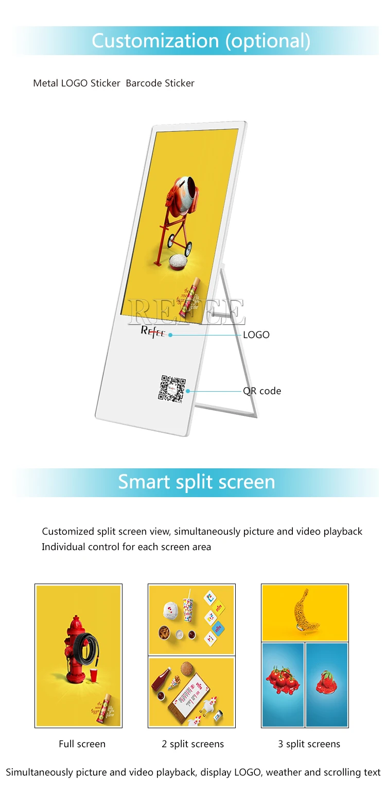 Point of sale battery portable display advertising screen digital poster