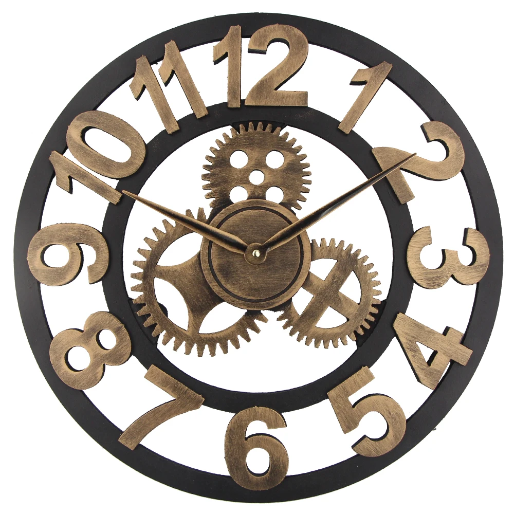 

50CM Retro Wall Clock Home Decoration MDF Wood Large Gear Wall Clock Vintage Design