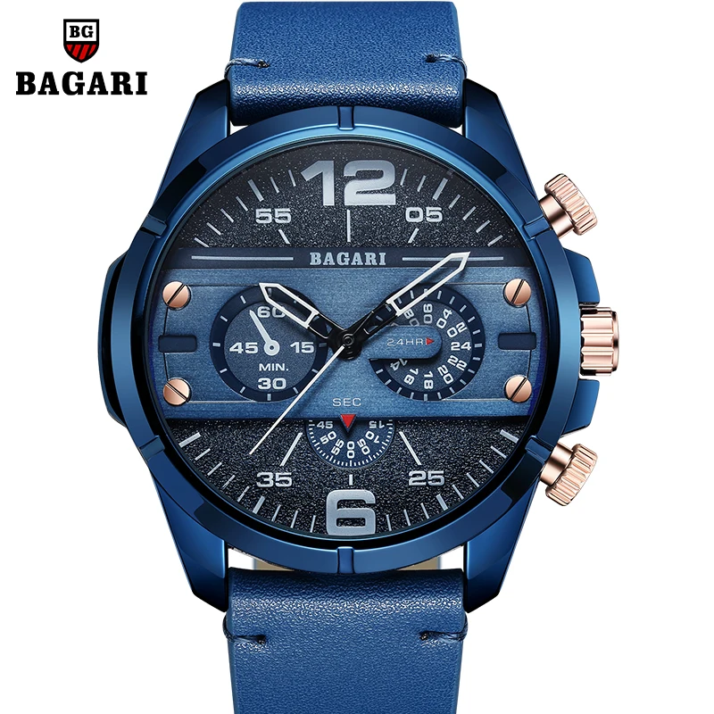 

BAGARI 1695 Japan Movement PC21 Leather Straps Chrono Design Men's Watch