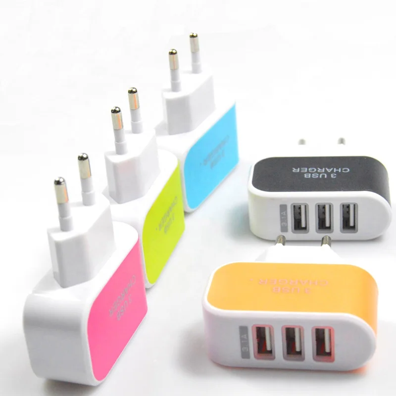 

Universal cell phone US EU Plug portable 3.1A adapter 3 ports micro usb car charger for iphones 6 7 8 x xs max for laptop, Black ,blue , orange, green,pink