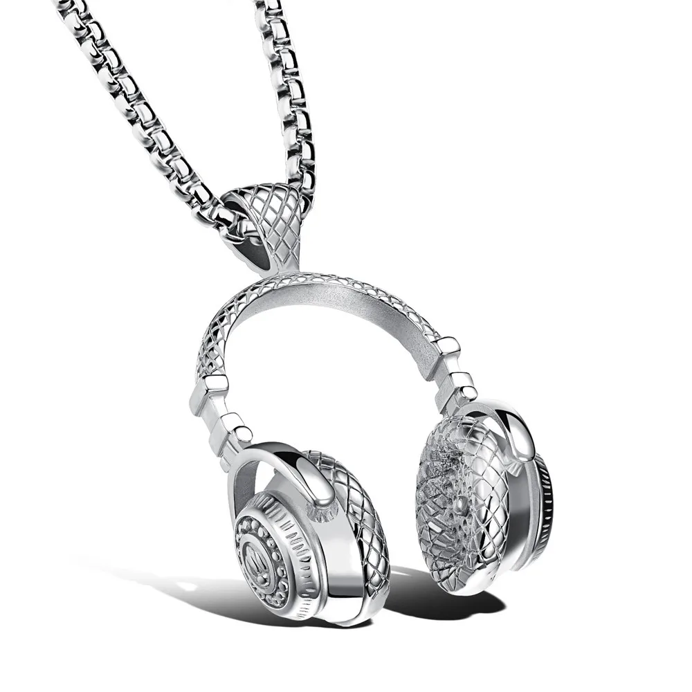 

Unisex Earphone Headphone 3D Silver Stainless Steel Pendant Necklace