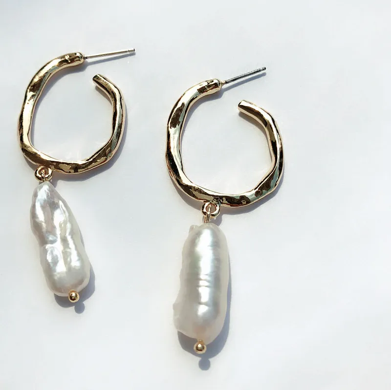

Top quality elegant irregular geometric copper pearl drop earrings fresh water pearl earrings for women, Gold