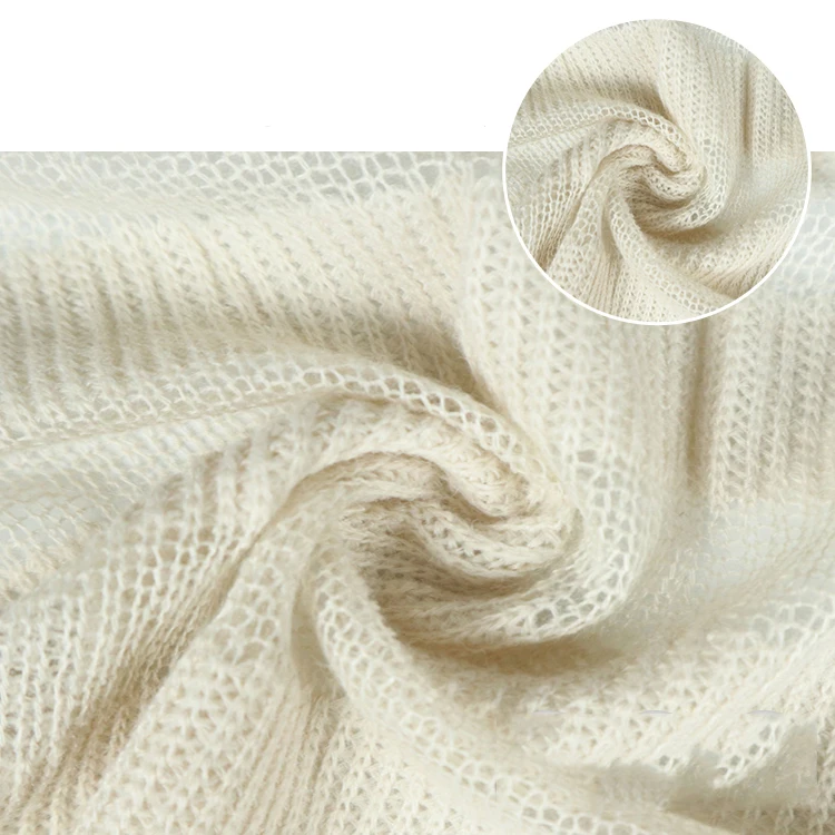 Stock lot  warm thermal white loose knitting polyester acrylic rayon blend  women sweater fabric