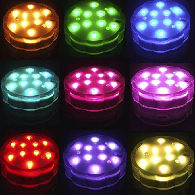 Hot sale Submersible LED Light, 10-LED RGB Waterproof Battery Powered Lights with IR Remote Controller for vase base, fish tank