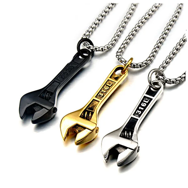 

Tool Jewelry Mens 316L Stainless Steel Spanner Wrench Necklace