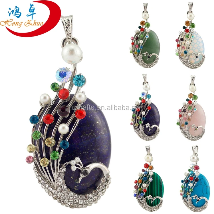 

Phoenix and Peacock Wrapped Crystal Gemstone Round Chakra Pendant