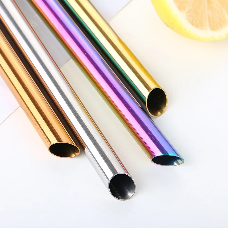

New product 2019 Custom steel sharp drinking straw Reusable boba tea Metal Straw, Silver;gold;rose gold;colorful