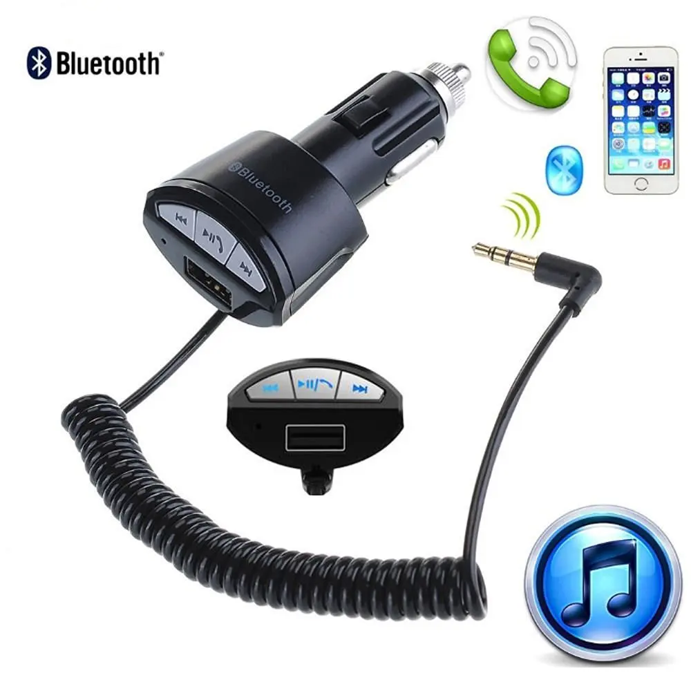 A2DP 3.5mm Car Handsfree Bluetooth AUX Stereo Audio Receiver Adapter USB Charger