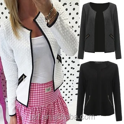 

2018 New Design Ladies Short Zipper Jacket, Black/white/grey