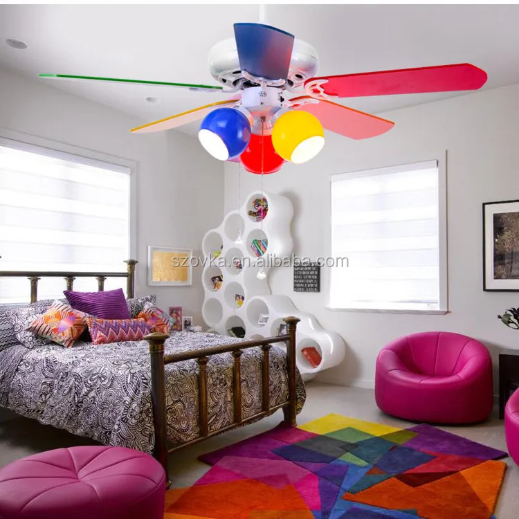 110V 42 inch cute colorful children's bedroom decorative wooden ceiling fan with lights