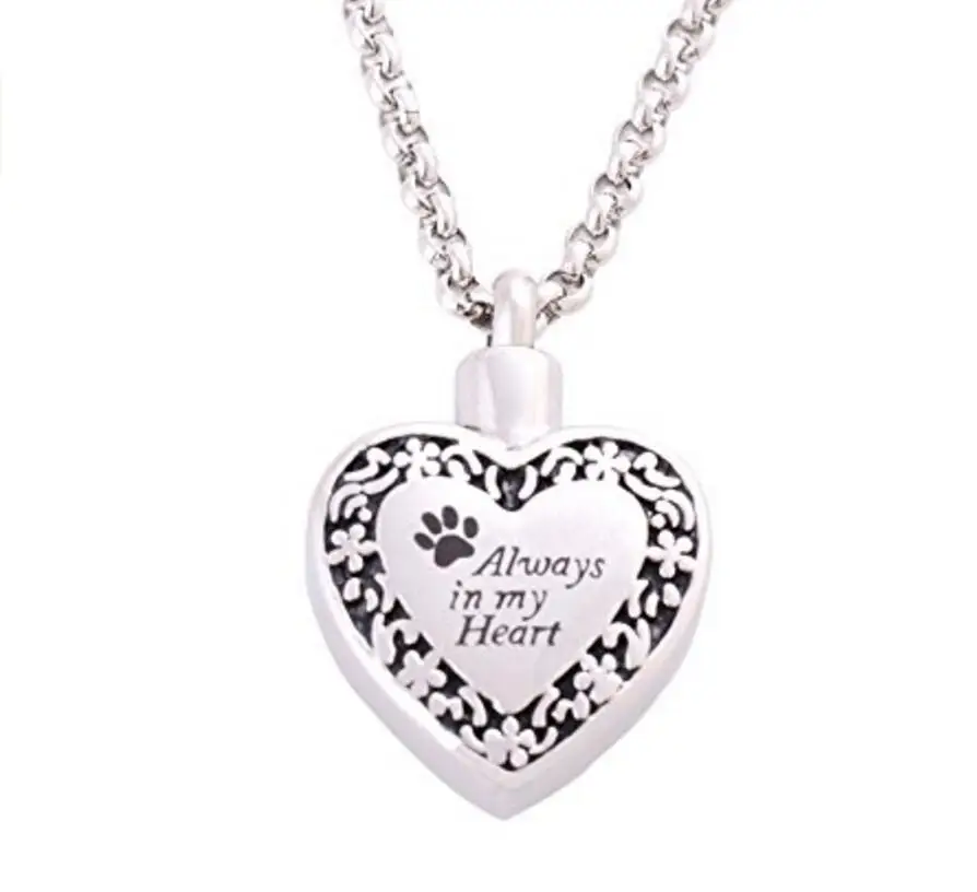 

Always In My Heart Pet Pawprint Memorial Urn Necklace Stainless Steel Cremation Pendant, Picture