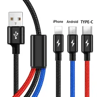 

Phone Use Micro USB Type c 1.2 Meter 2.1A Fast Charging Nylon Braided 3 in 1 USB Data Charger Cable