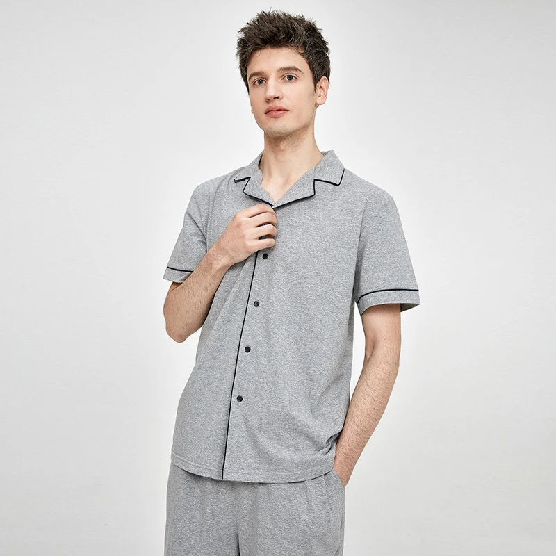 

Hot selling pure couples pajamas sets couple sleepwear for summer, Grey