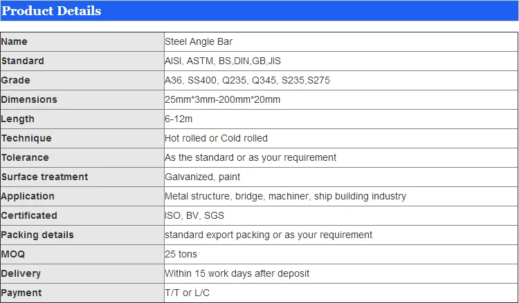 High Quality Style low alloy equal angle steel bar