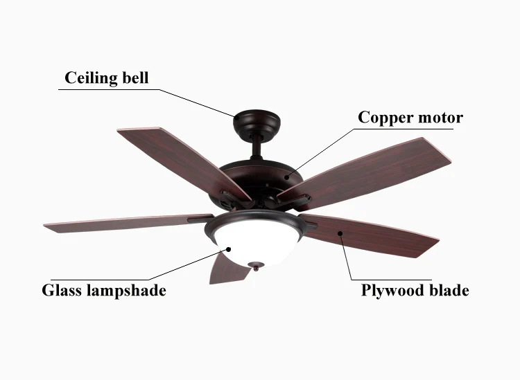 Decoration Electric Motor Air Cooling Fan 5 Wood Blade Ceiling Fan With Light