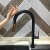 New design gooseneck electrical touch activated kitchen tap, solid brass black plated kitchen sink mixer smart water tap