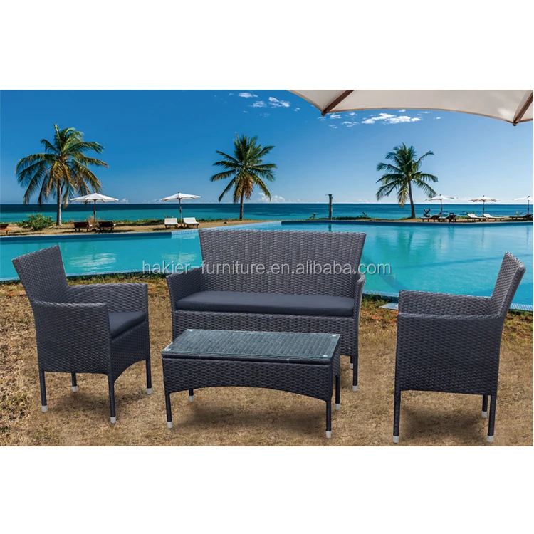 
4 piece all steel cheap KD (knockdown) rattan garden furniture sale outside sofa wicker couch 