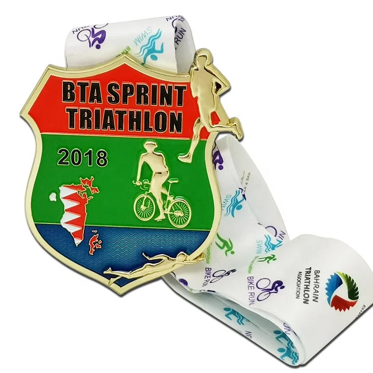 
Oneway Wholesale Fashion Design 3D Metal Sports Medal Custom Duathlon Triathlon Finisher Gold Award Medal and Trophies 
