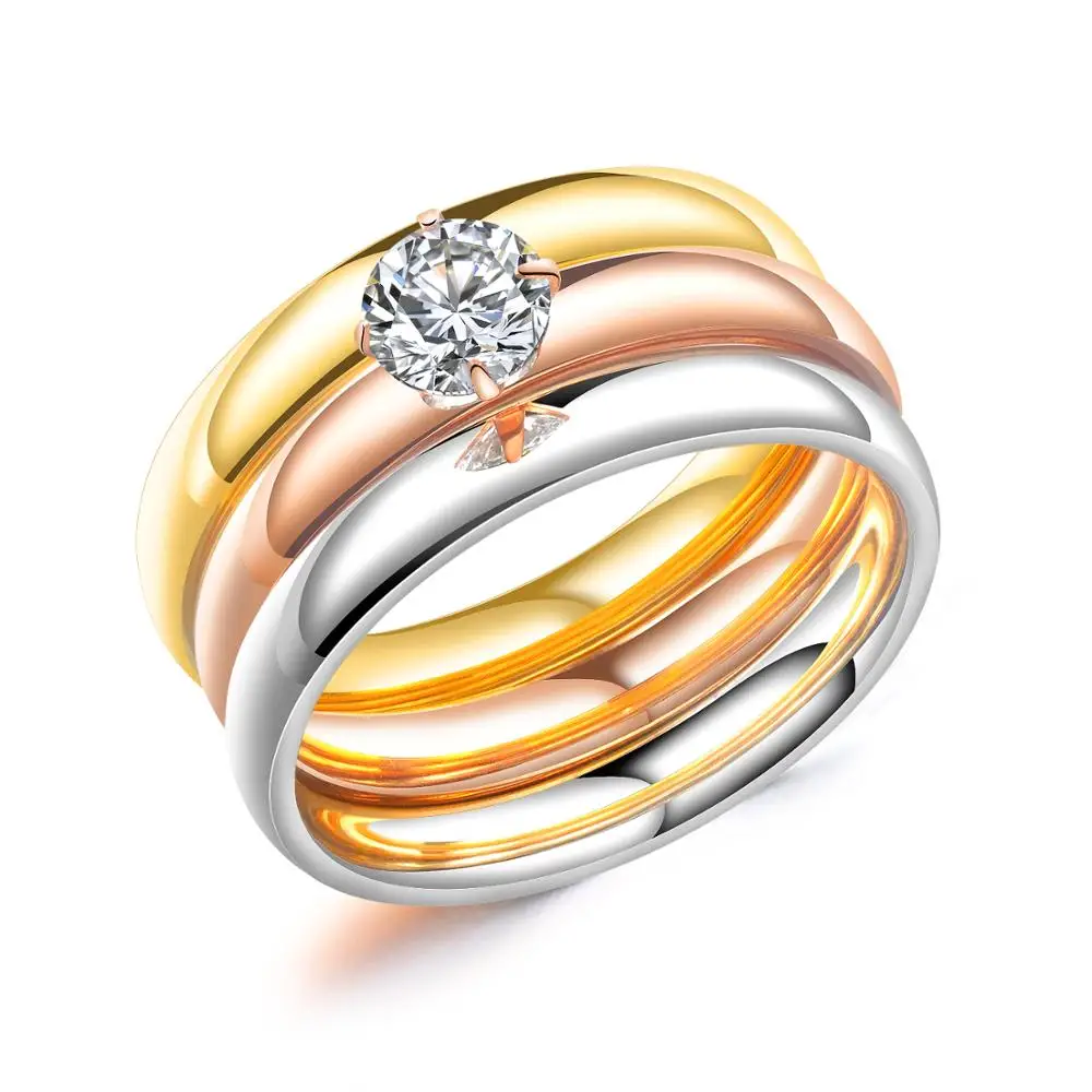 

2019 popular design 3 pieces thin ring set with diamond for women