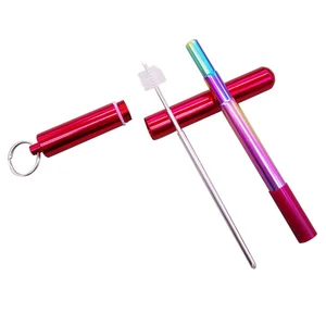 Image of Metal straw Eco-friendly reusable drinking steel straw, durable stainless steel retractable drinking straws