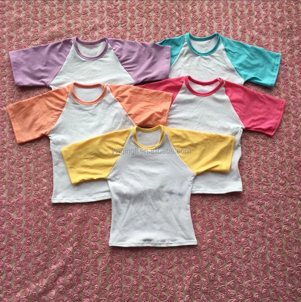 
New year wholesale stylish baby girls Clothes 3/4 sleeves ruffle shirt multi colors raglan tops 