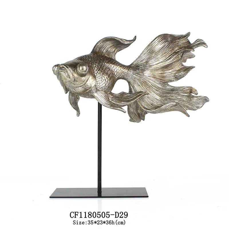 Resin fish sculpture metal base for home decoration details