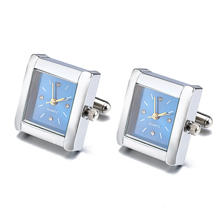 

Fast Delivery Mens Jewelry Fashionable Working Watch CuffLinks Clear Crystal SquareCufflinks For Gentleman's Shirt Free Shipping