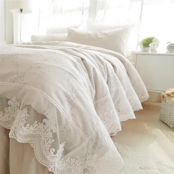 Elegant Bedding Set Flower Print Duvet Cover Ruffle Lace Bed Sheet