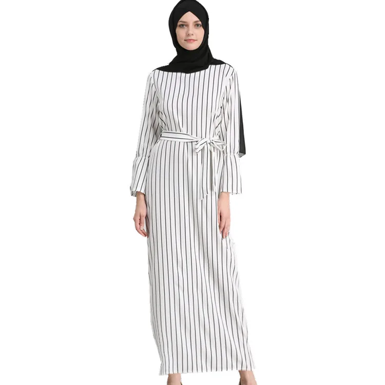 

2018 Modest Fashion Islamic Clothing Maxi Abaya Collection,Turkey Long Strap Loose Muslim Daily Dress, White with black strap