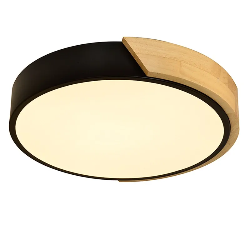 Interior Ceiling Led Lighting Black Round Natural Wood Ceiling Mounted ...